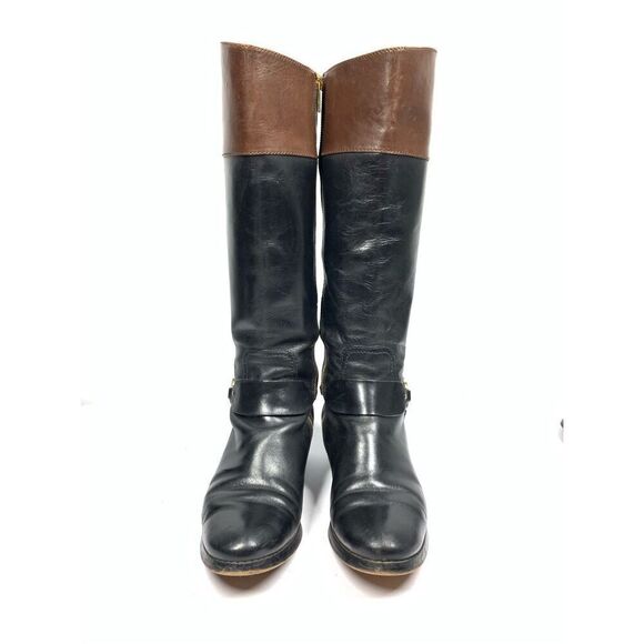Michael Kors Tall Two Tone Brown Black Leather Riding Boots Women Size 8 - Picture 4 of 9